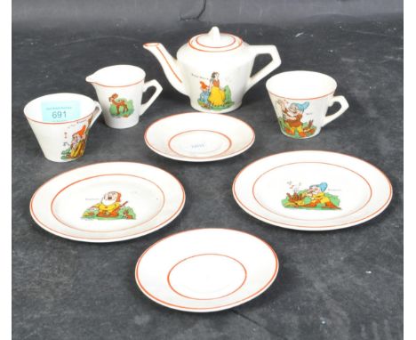 Wadeheath - A vintage 20th Century circa 1940s / 1950s ceramic Disney miniature tea service. With white ground red circle pat