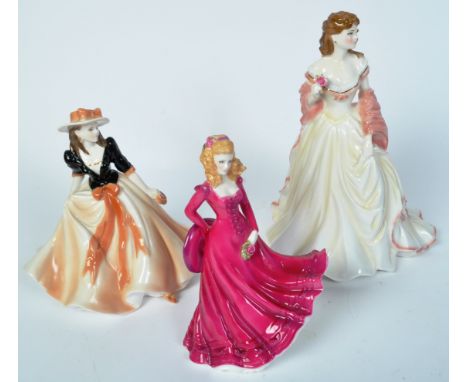 Royal Worcester - A collection of three vintage 20th century Royal Worcester bone china figures to include Caroline and Rebec