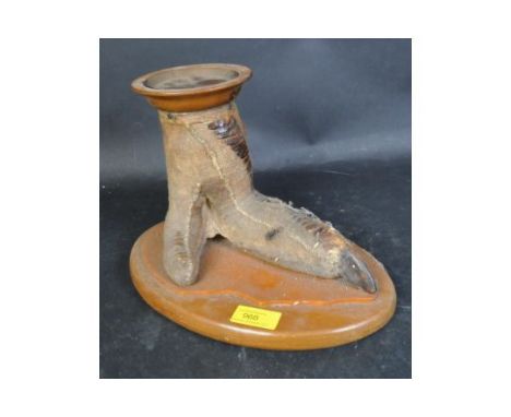 Zoology - Taxidermy interest - A vintage 20th Century Ostrich foot with metal ash tray to top reading Oudtschoorn South Afric