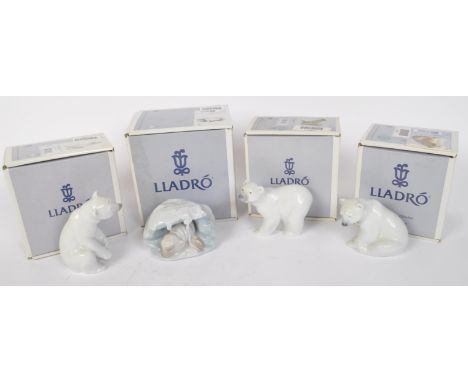 Lladro - A collection of vintage 20th century Lladro Spanish porcelain Polar Bear figures to include A Snowy Haven and three 