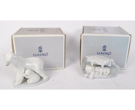 Lladro - Two vintage 20th century Lladro Spanish porcelain figurines to include Snowy Sanctuary and Arctic Family. Both boxed