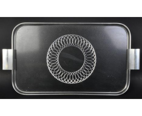 Woodmet - British modern design - An Art Deco style vintage 20th Century serving tray. Of rectangular form with spiral circle