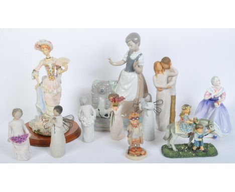 An assortment of vintage 20th century English &amp; Continental porcelain china figurines. The lot to include Nao by Lladro f