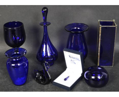 A collection of vintage 20th century Bristol Blue glass items to include a selection ornamental pieces to include vases, orna