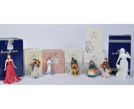 An assortment of vintage 20th century bone china figures to include Coalport Thank You, four Royal Doulton figures as part of