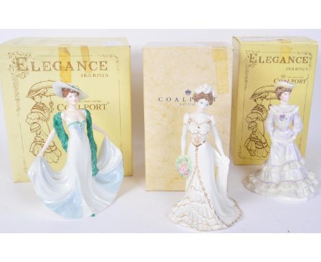 Coalport - A group of thee vintage 20th century boxed bone china Coalport figurines to include two figures from the Golden Ag