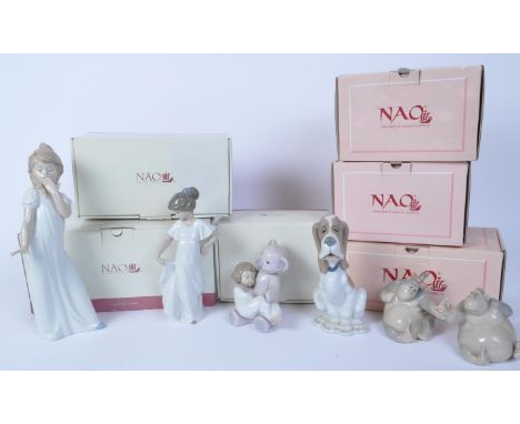 Nao - A collection of six boxed Nao Spanish porcelain boxed figurines to include a pair of One Last Wash 01323, How Pretty! 0