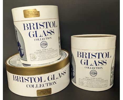 A collection of vintage Bristol &amp; blue glass including; stemmed drinking receptacles, stem vases, water jug, drinking tum