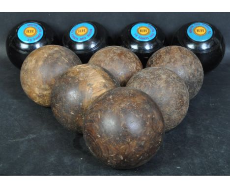 A vintage 20th collection of bowls and skittle alley balls. Three Bristol civil service stamped BIBC official. Together with 
