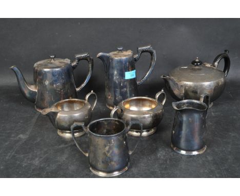 An Art Deco early 20th century circa 1930s silver plated three piece tea service comprising of tea pot, cream jug &amp; sugar