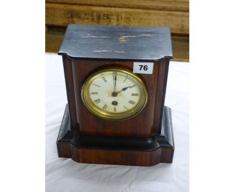 MAHOGANY MANTEL CLOCK WHITE ENAMEL DIAL COMPLETE WITH KEY AND PENDULUM