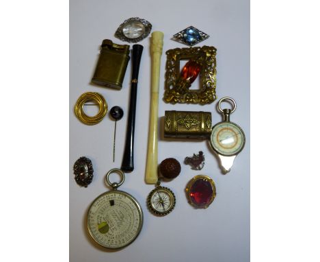 VINTAGE LIGHT METER,CIGARETTE LIGHTER,ENGRAVED METALWARE CASKET,FILIGREE AND INTAGLIO BROOCH STICK PIN,ETC ART DECO CHEROOT H