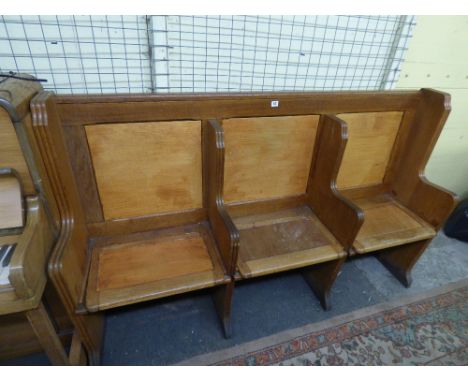 20TH CENTURY LIGHT OAK THREE SECTIONED CHURCH PEW 176CM X 107CM X 43CM APPROXIMATELY