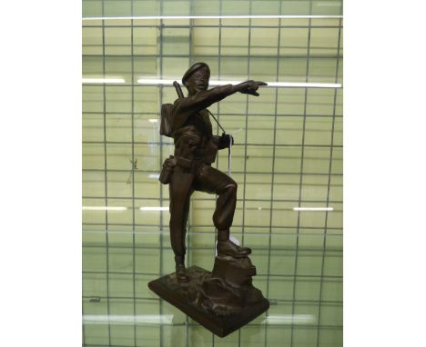 HM PATINATED BRONZED SILVER CAST FIGURE OF A MARCHING ARMY CADET