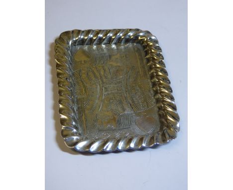 HM SILVER ENGRAVED PLAYING  CARD TRAY KING OF SPADES
