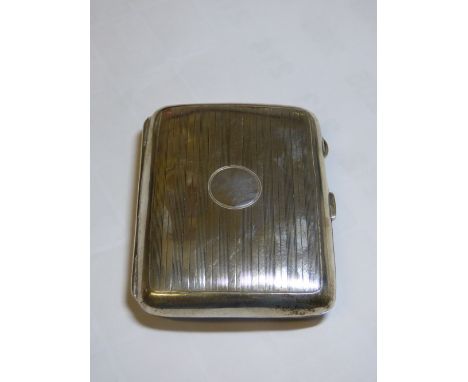 HM BIRMINGHAM SILVER CONVEX CIGARETTE CASE WITH ENGINE TURNED DECORATION 
