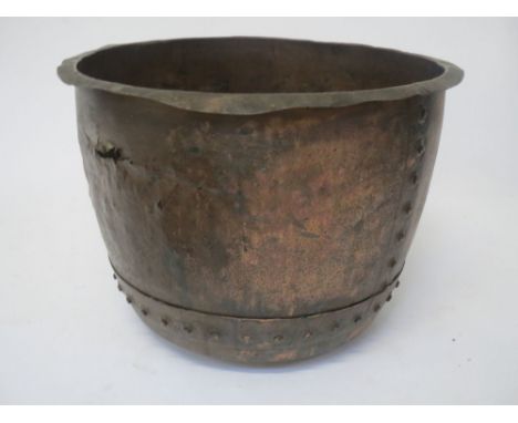 Antique circular copper planter Has been well use, has holes, signs or wear