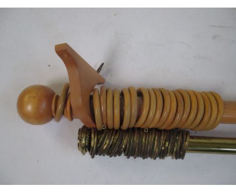 Antique brass curtain pole 183cm and modern light wood curtain pole 230cm 