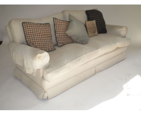 Good quality sofa with two seat cushions in cream loose cover 195cmL Loose cover in need of cleaning