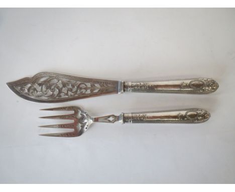 Hallmarked silver fish knife and fork by H & H of Sheffield In fair condition for age and use, some slight scratching to the 
