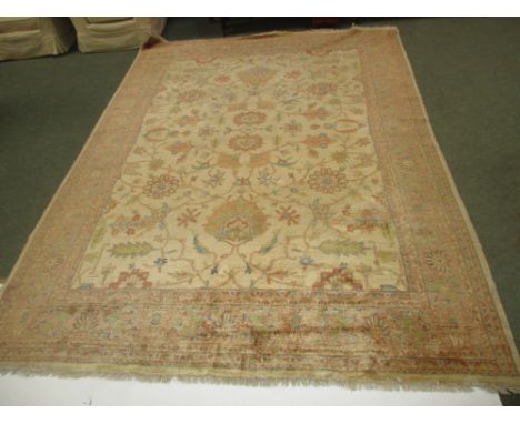 Afghan Zeigler carpet&nbsp; with&nbsp;beige and cream background and with large central panel of&nbsp; floral motifs&nbsp;, 3