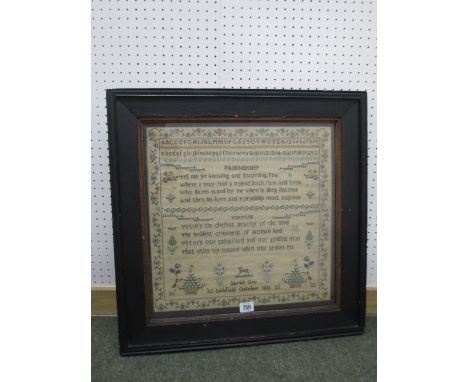 William IV sampler by SARAH GEE Litchfield October 1831. H39cm x W40cm, framed and glazed Fair condition 