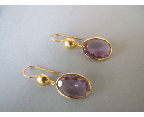 Oval amethyst silver gilt wire drop earrings good condition