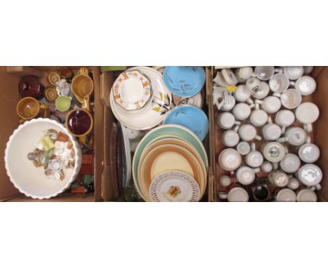 Lge qty of mixed china of mugs, wade figures, general plates, cups and saucers etc  well used