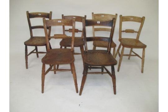 six antique elm windsor oxford kitchen chairs have been well used