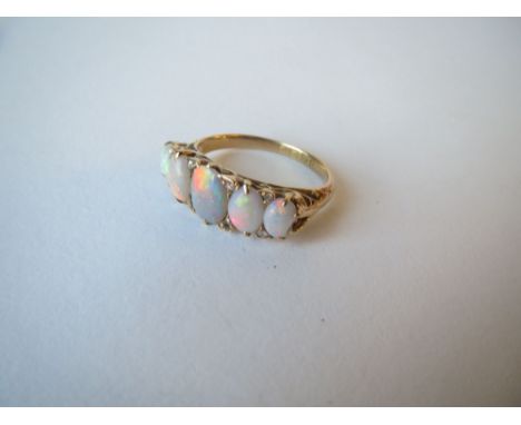 18ct gold five stone opal ring . Size O. 4.3g 