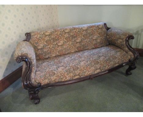 Good quality large Victorian carved rosewood framed sofa. 197cmL Good upholstery, generally good condition