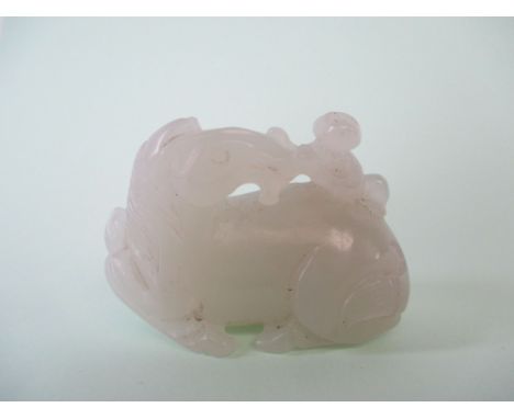 Carved jade figure of a recumbent horse with a monkey on its back Fair condition