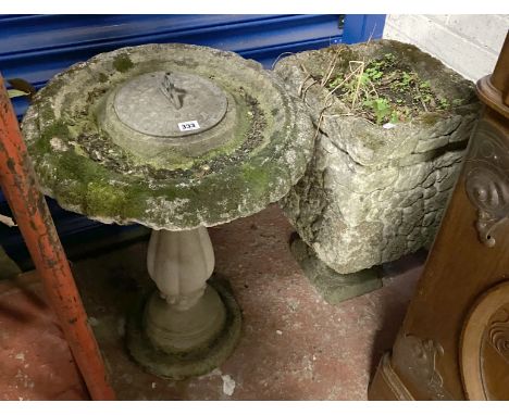 CONCRETE SUNDIAL &amp; PLANTER ON PLINTH