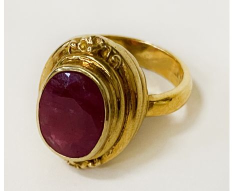 SILVER GILT RING WITH RAW GARNET &amp; CERTIFICATE - SIZE Q