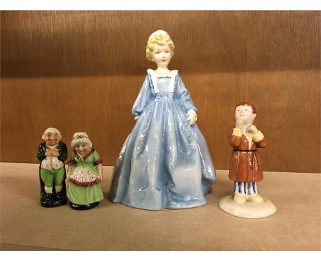  Collection of four vintage figurines Royal Doulton and Worcester .Royal Doulton The a Snowman a James, Pair of Salt and Pepp