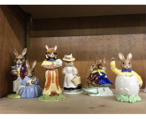 4 Royal Doulton Bunnykins Figurines, 1 Royal Doulton Ankhesen Mum Figurine