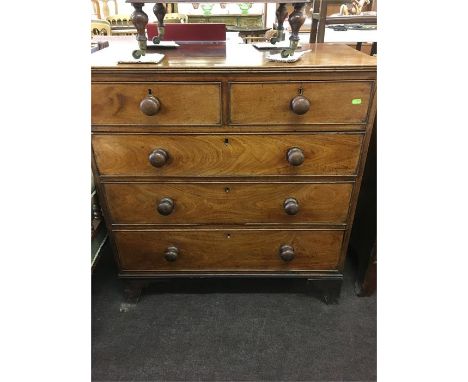 Georgian 2 Over 3 Mahogany Chest, On Bracket Foot Approx Measurements: Length 35 Inches, Depth 18 Inches, Height 34 Inches