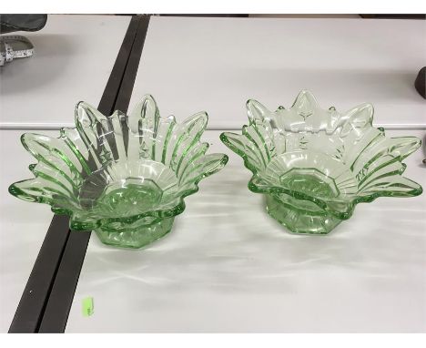  Pair Green Art Deco Glass Fruit Bowls.  Both items  in good condition 