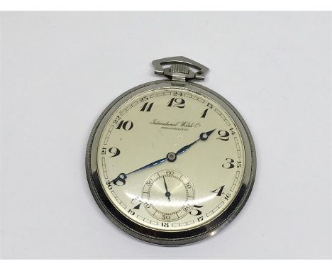 International watch company pocket watch Art Deco design stainless steel case the watch is ticking measures approx 50mm dia n