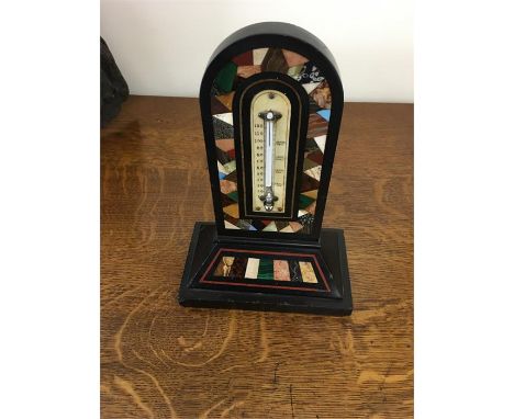  19th century Ashford black marble pietra dura thermometer a/f measures approx 23 cm tall the glass on the thermometer is dam