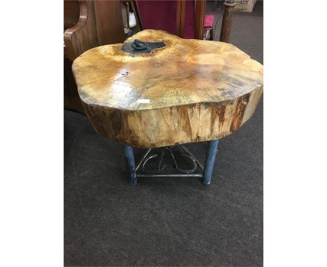 Industrial Tree Trunk Top Table, Approx Measurements: 31 Inches by 29 Inches, Height 28 Inches Height