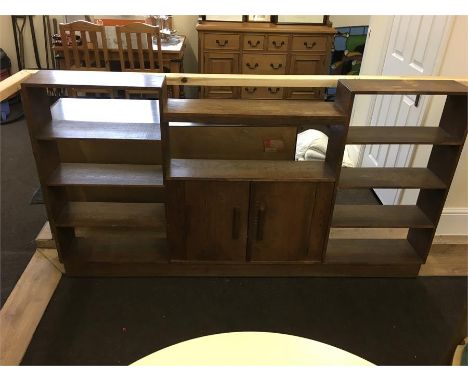 Art deco oak bookcase cuboard centre with three shelf bookcases either side  measures approx 72 by 38 ins 