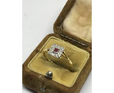 18 ct gold Art Deco diamond and ruby ring