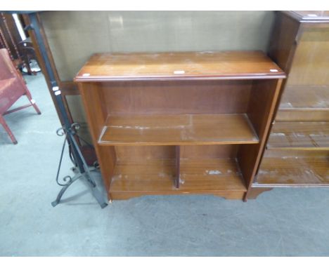 SMALL GEORGIAN STYLE MAHOGANY OPEN BOOKCASE AND A WROUGHT METAL TALL TRIPOD PLANT STAND (2) 