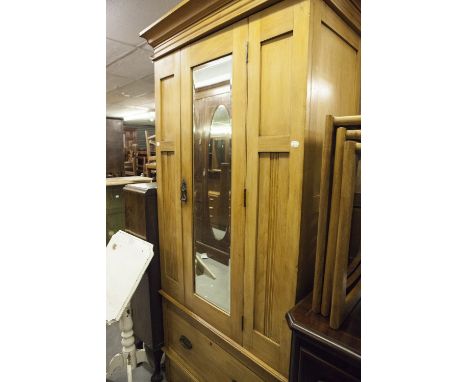 SATINWOOD MIRROR DOOR WARDROBE WITH DRAWER 