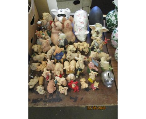 QUANTITY OF VARIOUS PIG FIGURES INCLUDING LARGE CERAMIC EXAMPLES, RESIN MODELS ETC