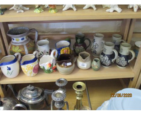 QUANTITY OF VARIOUS DECORATIVE CERAMIC JUGS, LARGEST APPROX 18CM
