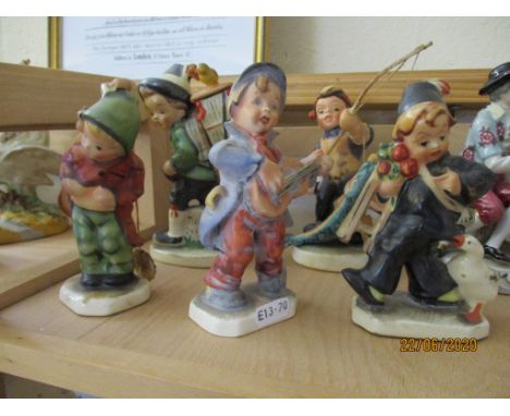 COLLECTION OF FIVE VARIOUS HUMMEL STYLE FIGURES, TALLEST APPROX 16CM