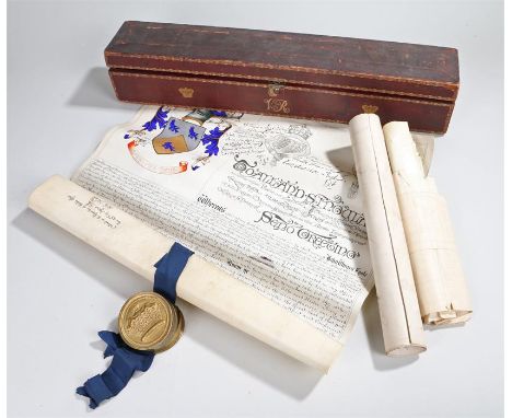 19th Century manuscript granting Heraldic arms to the Reverend John Vicars-Foote, with brass cased wax seal to the lower sect