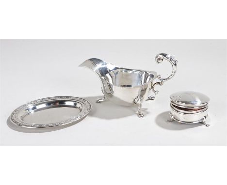 George V silver sauceboat, Birmingham 1933, maker S Blanckensee & Son Ltd, George V silver trinket box and cover, Birmingham 
